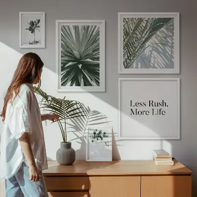Set of 5 wall art pieces Green leaves modern decorations