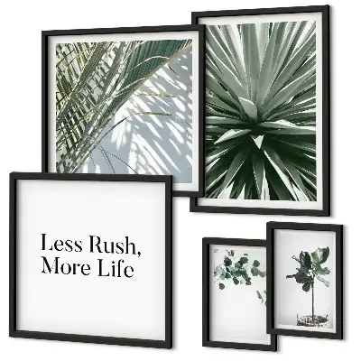 Set of 5 wall art pieces Green leaves modern decorations