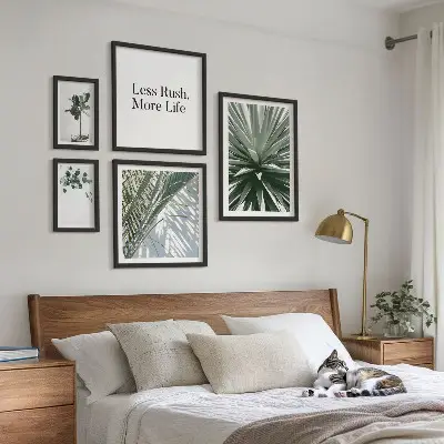 Set of 5 wall art pieces Green leaves modern decorations