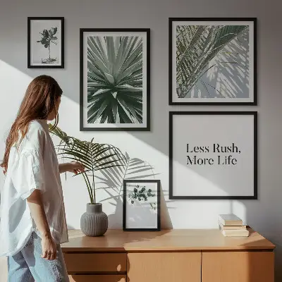 Set of 5 wall art pieces Green leaves modern decorations