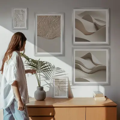 Abstract beige patterns set of 5 wall art pieces