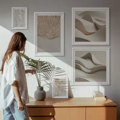 Set of 5 wall art pieces Abstract beige patterns