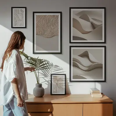 Abstract beige patterns set of 5 wall art pieces
