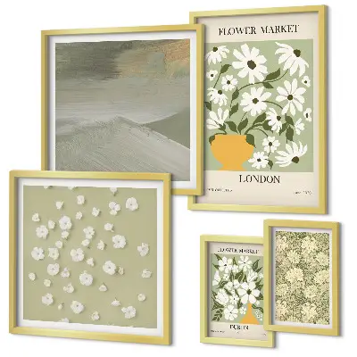 Set of 5 wall art pieces Floral urban motifs