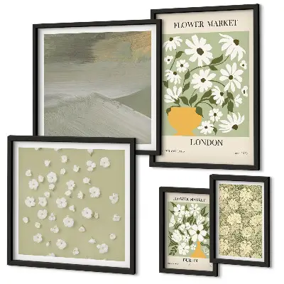 Set of 5 wall art pieces Floral urban motifs