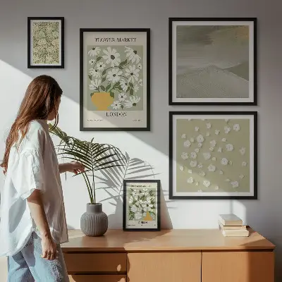 Set of 5 wall art pieces Floral urban motifs