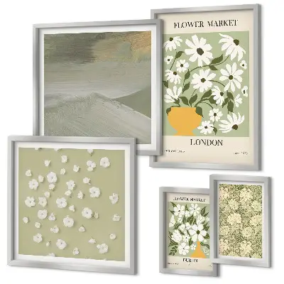 Set of 5 wall art pieces Floral urban motifs