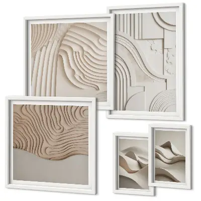Framed photo set abstract beige and white structures