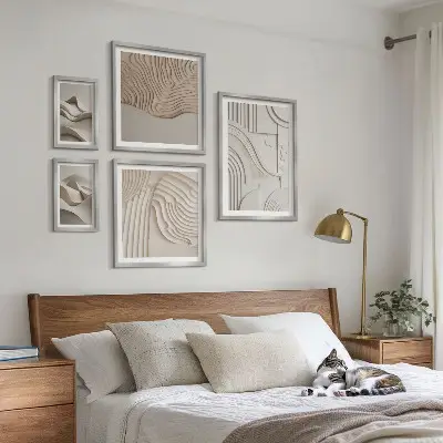 Framed photo set Abstract beige-white structures