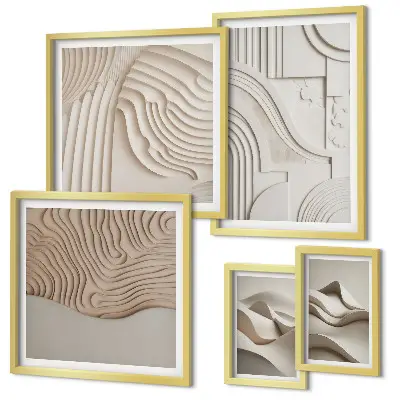 Framed photo set Abstract beige-white structures