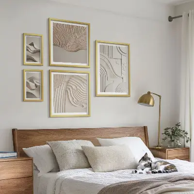 Framed photo set abstract beige and white structures