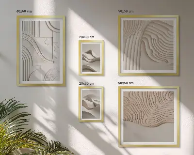 Framed photo set abstract beige and white structures