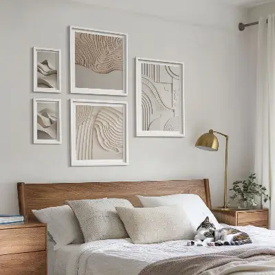 Framed photo set abstract beige and white structures