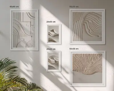 Framed photo set Abstract beige-white structures