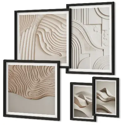 Framed photo set Abstract beige-white structures