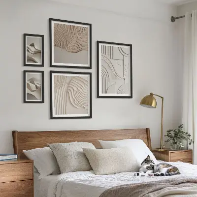 Framed photo set Abstract beige-white structures
