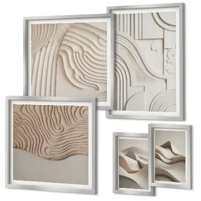 Framed photo set abstract beige and white structures