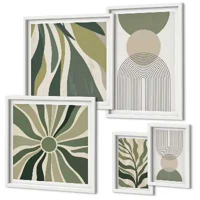 Set of 5 wall art pieces Stylish abstractions with greenery