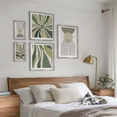 Set of 5 wall art pieces Stylish abstractions with greenery