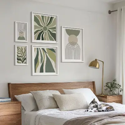 Set of 5 wall art pieces Stylish abstractions with greenery