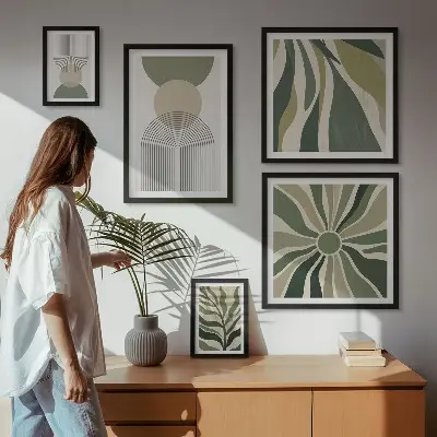 Set of 5 wall art pieces Stylish abstractions with greenery