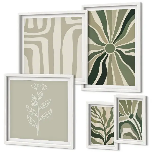 Abstract plant patterns gallery wall