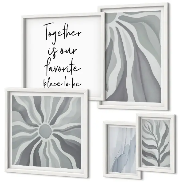 Set of 5 wall art pieces Abstract gray and white patterns