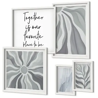 Set of 5 wall art pieces Abstract gray and white patterns