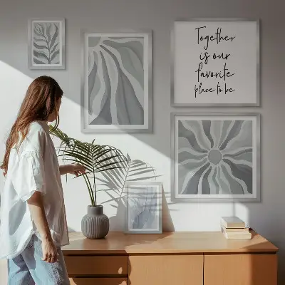 Set of 5 wall art pieces Abstract gray and white patterns