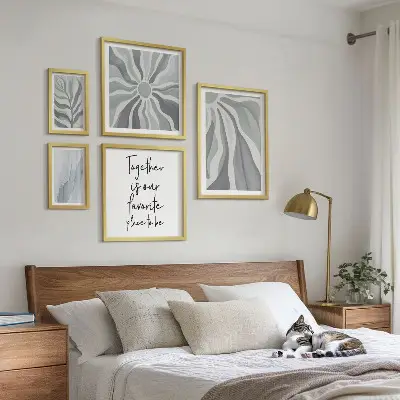 Set of 5 wall art pieces Abstract gray and white patterns