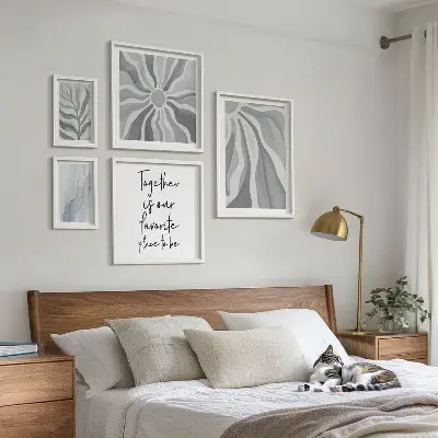 Set of 5 wall art pieces Abstract gray and white patterns