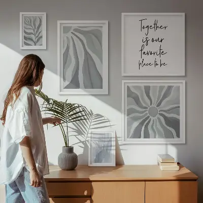 Abstract wall art set set of 5 pieces in gray and white patterns