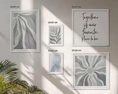 Abstract wall art set set of 5 pieces in gray and white patterns