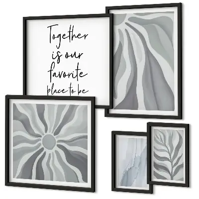 Set of 5 wall art pieces Abstract gray and white patterns