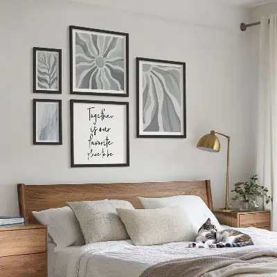 Set of 5 wall art pieces Abstract gray and white patterns
