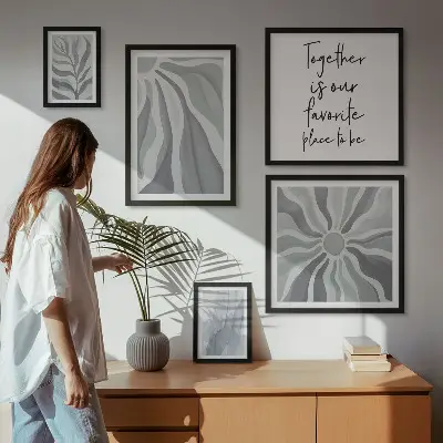 Set of 5 wall art pieces Abstract gray and white patterns