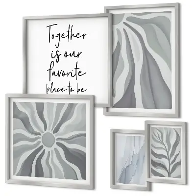 Set of 5 wall art pieces Abstract gray and white patterns