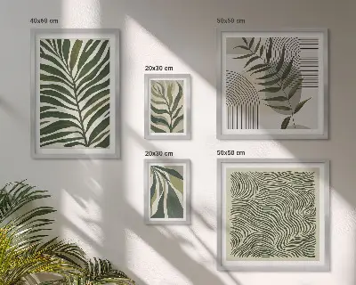 Gallery wall with modern plant patterns