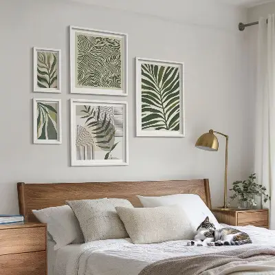Gallery wall with modern plant patterns