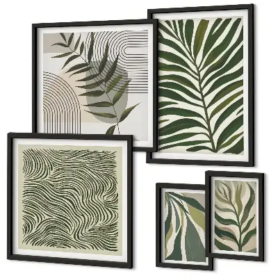 Gallery wall with modern plant patterns