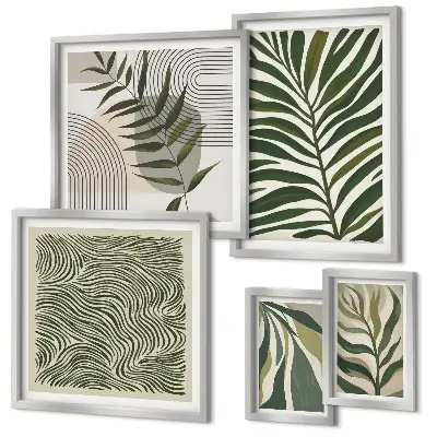 Gallery wall with modern plant patterns