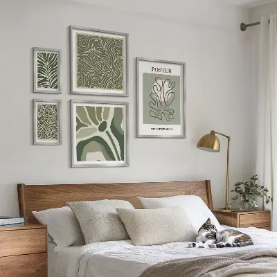 Set of 5 wall art pieces Abstract boho plant forms