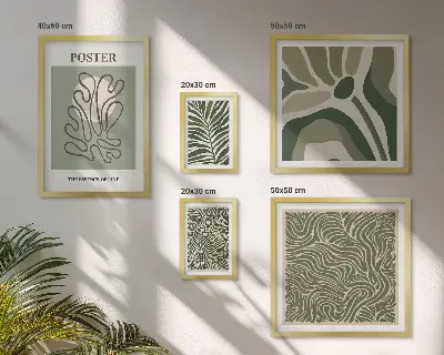 Abstract boho plant wall art set of 5 pieces