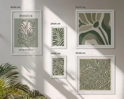 Set of 5 wall art pieces Abstract boho plant forms
