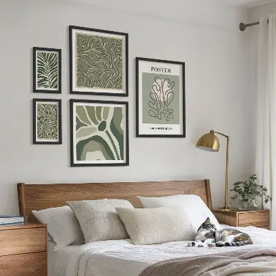 Set of 5 wall art pieces Abstract boho plant forms