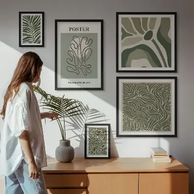 Set of 5 wall art pieces Abstract boho plant forms