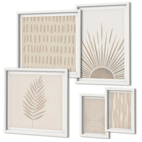 Framed photo set with nature and geometric motifs