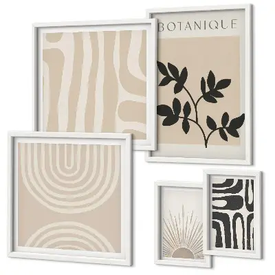 Set of 5 wall art pieces with stylish neutral plant motifs