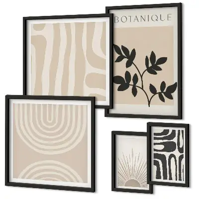 Set of 5 wall art pieces with stylish neutral plant motifs
