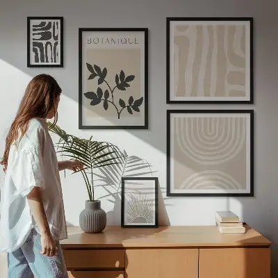Set of 5 wall art pieces with stylish neutral plant motifs